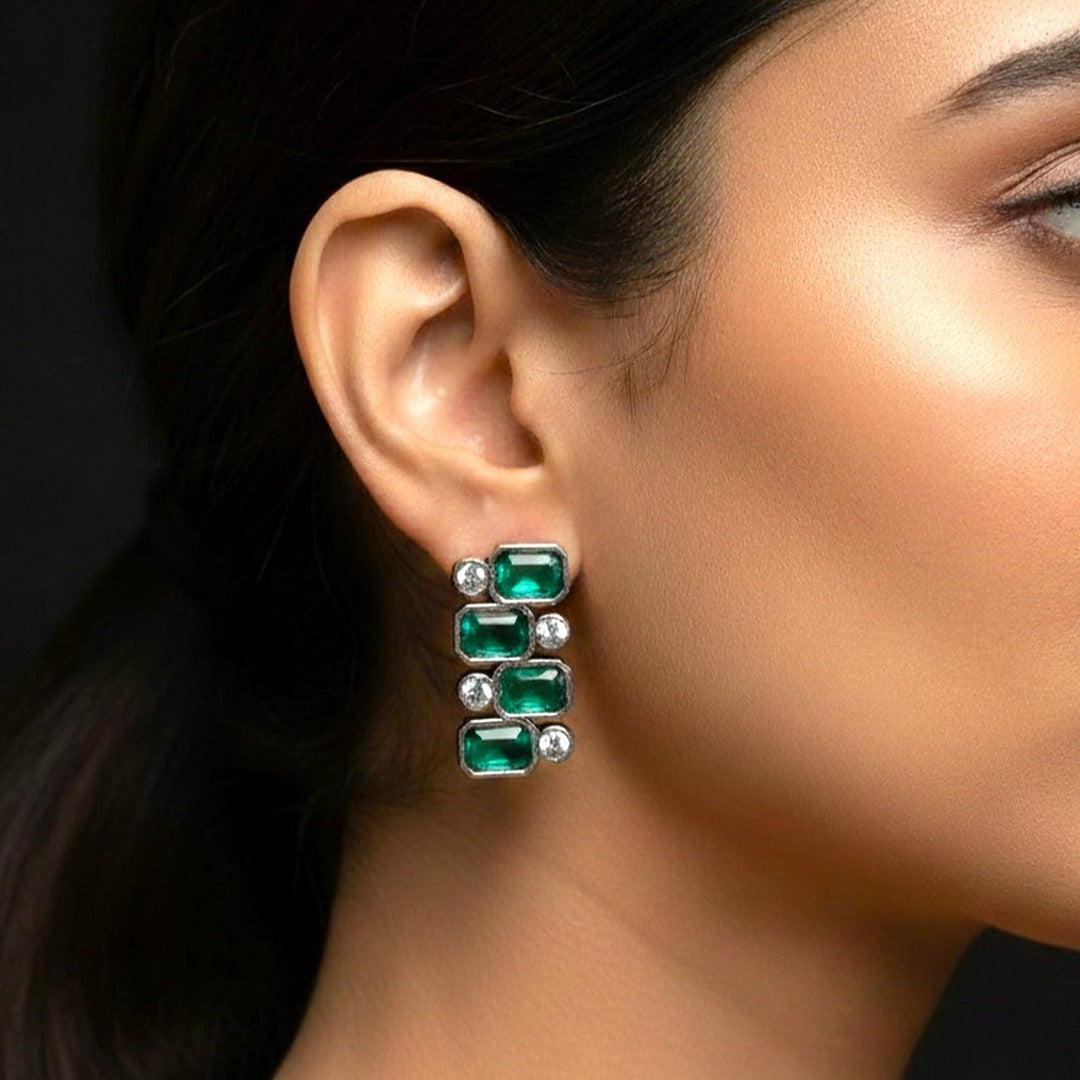 Signature Grid Set: Green and White Sone Bracelet and Earring Set