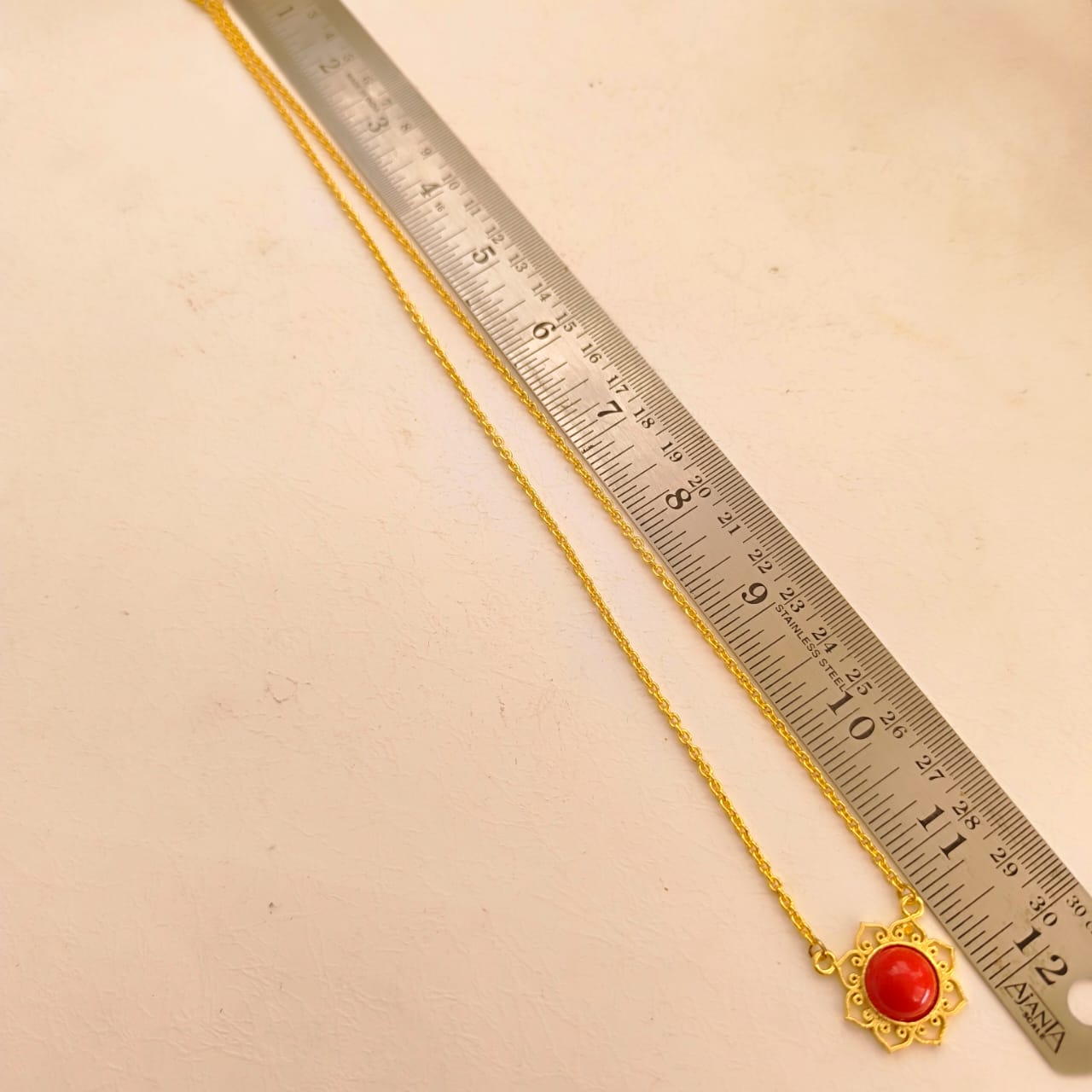 Golden Lotus: Coral Stone Gold Toned Pendant and Earring Set