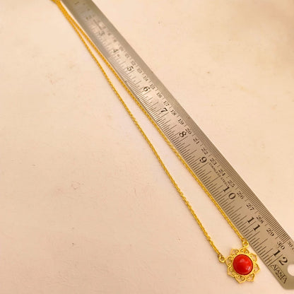 Golden Lotus: Coral Stone Gold Toned Pendant and Earring Set