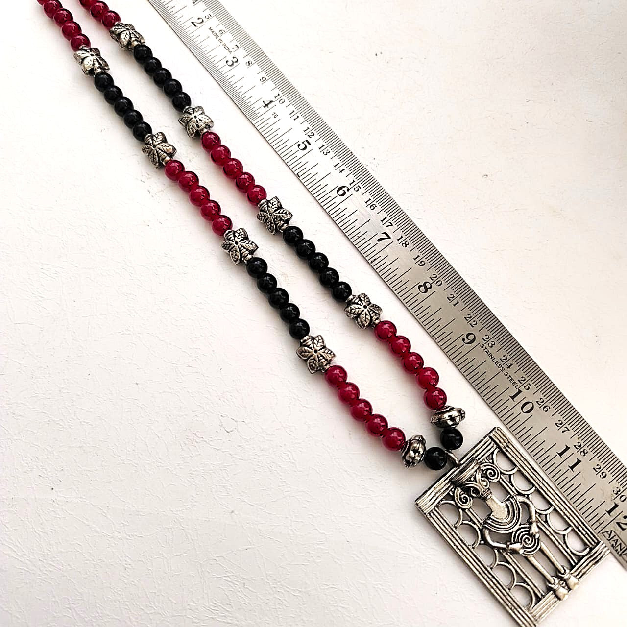 Indie Soul: Red and Black Beaded Necklace with Statement Pendant