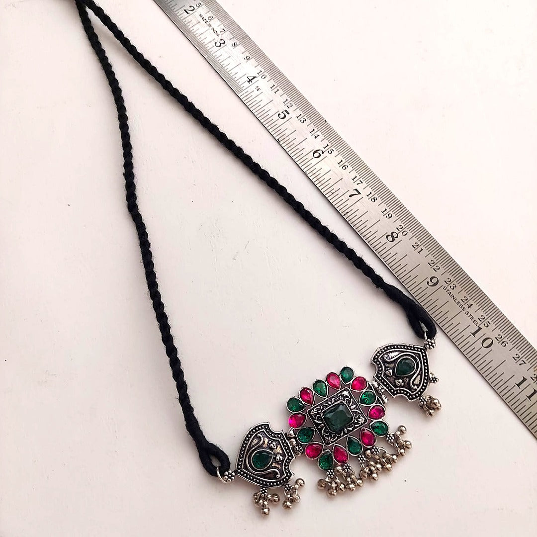 Sitaara Coker Set : Green and Pink Stone Choker and Earring Set