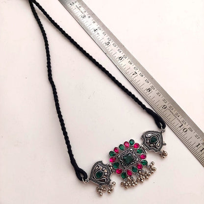 Sitaara Coker Set : Green and Pink Stone Choker and Earring Set
