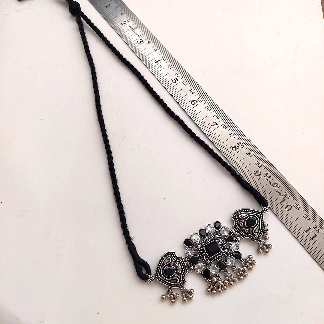 Sitaara Choker Set: Black and White Stone Choker and Earring Set
