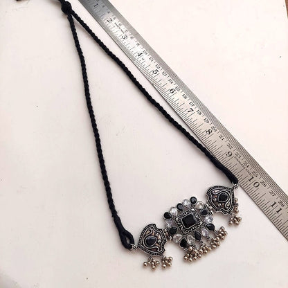 Sitaara Choker Set: Black and White Stone Choker and Earring Set