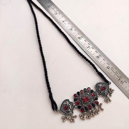 Sitaara Choker Set: Red and Black Choker and Earring Set