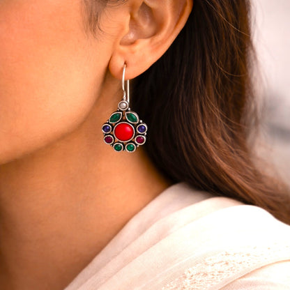 Scarlet Halo: Multicolor Silver Stone Drop Earring