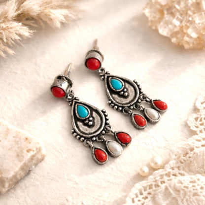 Royal Teardrop: Silver Toned Multistone Earring