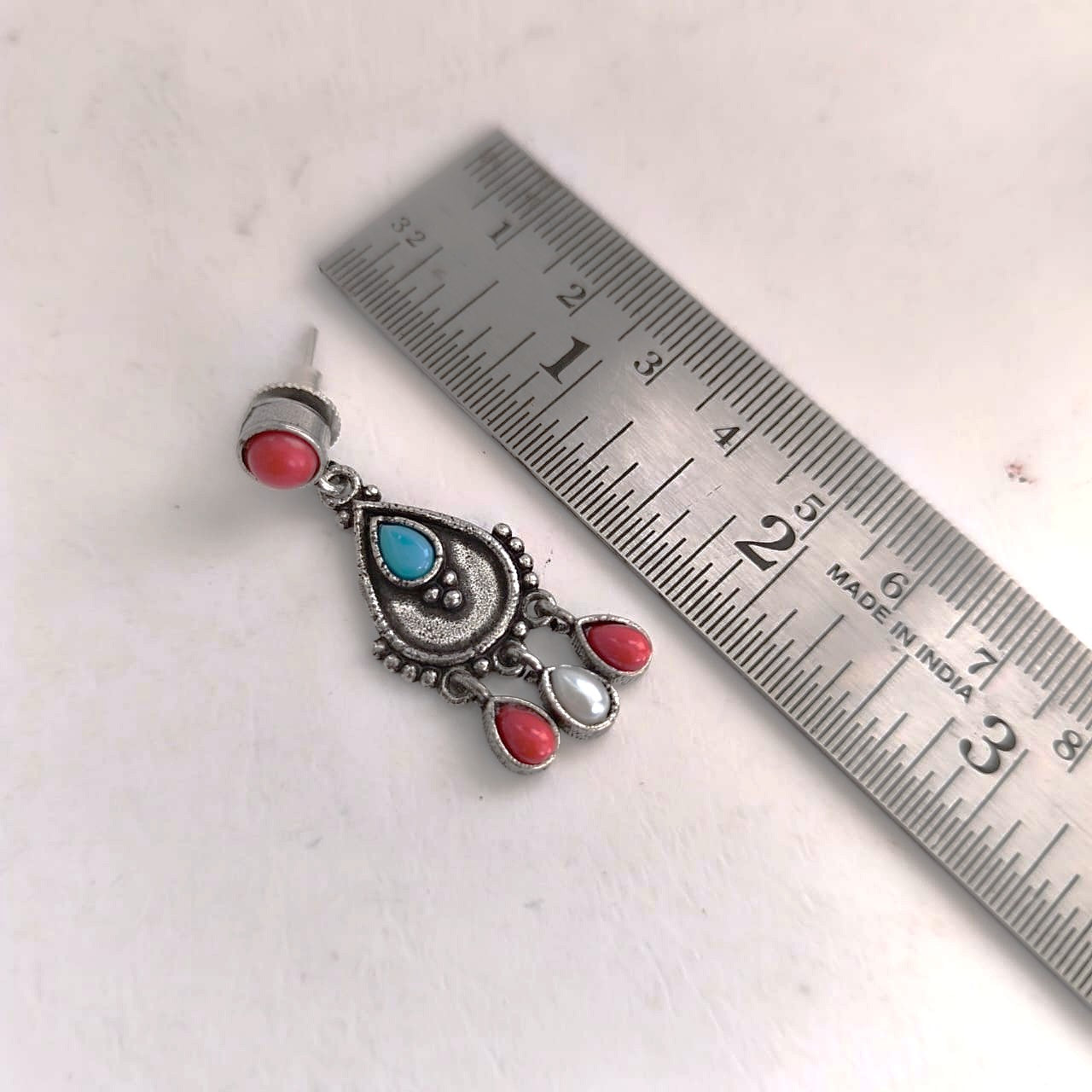 Royal Teardrop: Silver Toned Multistone Earring