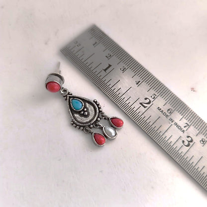 Royal Teardrop: Silver Toned Multistone Earring