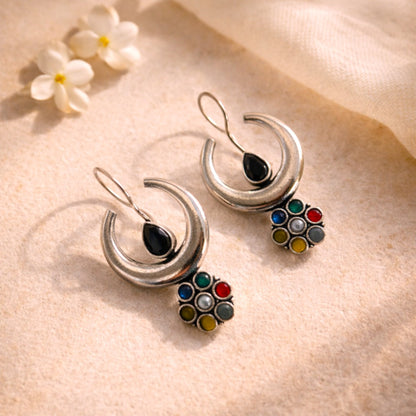Luna Charm : Multicolor Silver Toned Earring