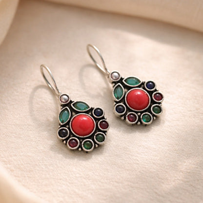 Scarlet Halo: Multicolor Silver Stone Drop Earring