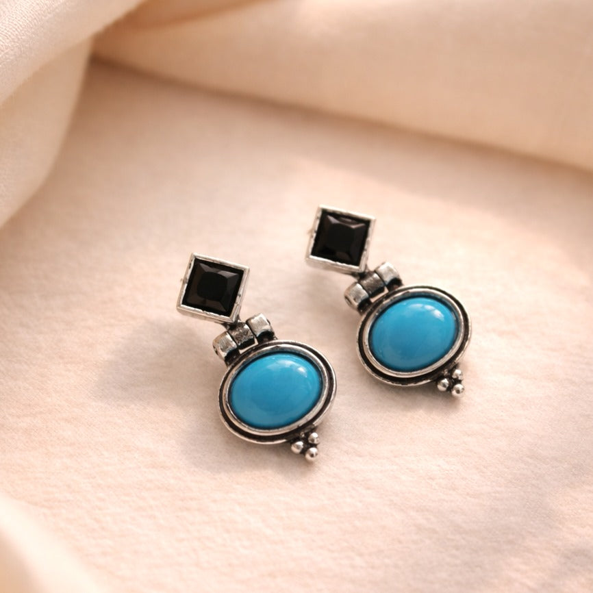 Midnight Turquoise : Silver Toned Stud Earring