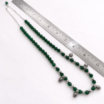 Mridula: Handmade Green Beaded Necklace and Earring Set
