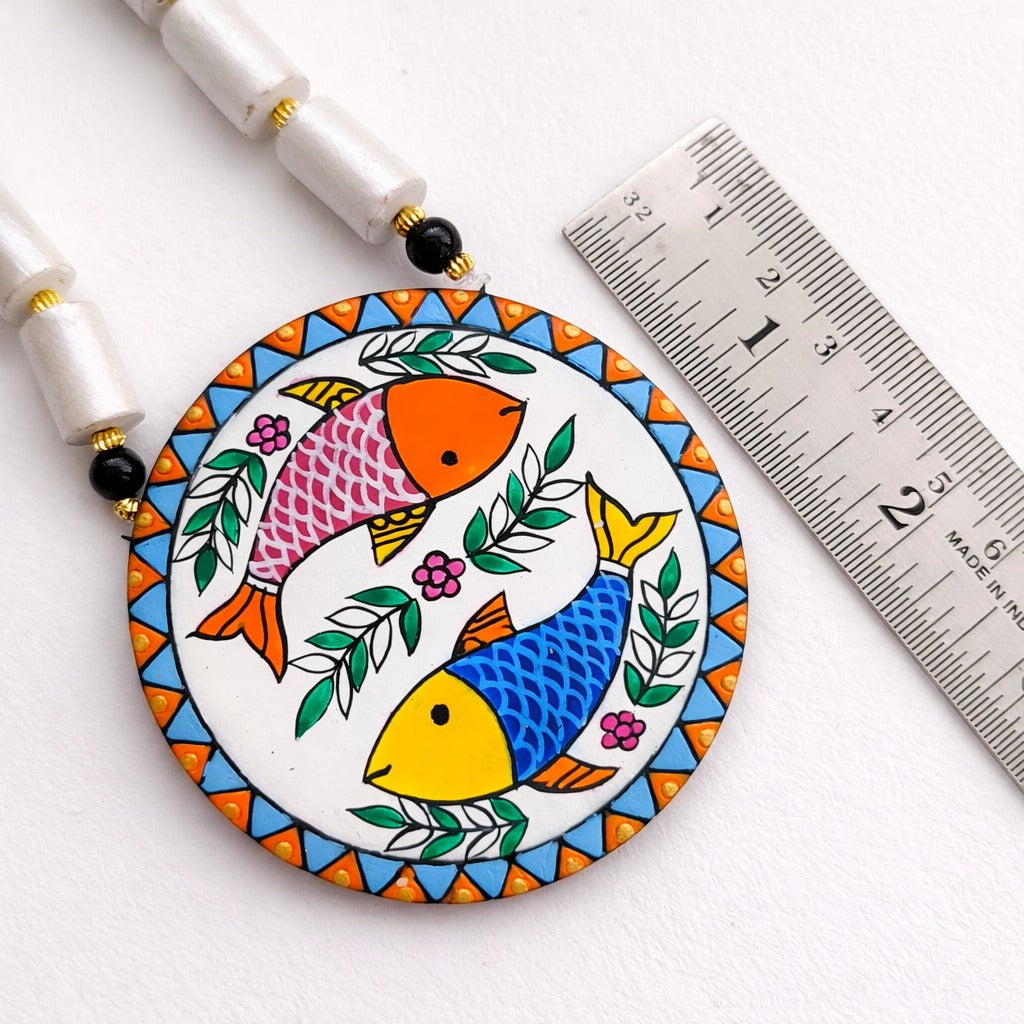 Matsya Vibe: Hand painted Terracotta Necklace and Earring Set