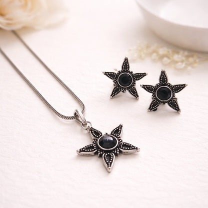 Vogue Essentials Collection: Black Stone Pendant and Earring Set