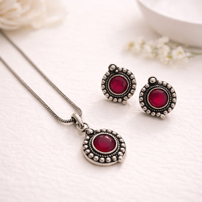 Vogue Essentials Collection: Ruby Stone Pendant and Earring Set