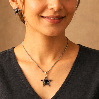 Vogue Essentials Collection: Black Stone Pendant and Earring Set