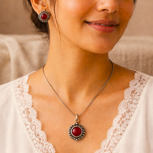 Vogue Essentials Collection: Ruby Stone Pendant and Earring Set