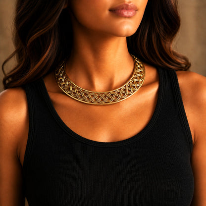Gold Toned Braided Flat Hasli Necklace