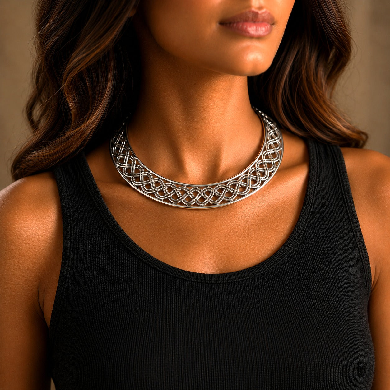Silver Toned Braided Flat Hasli Necklace