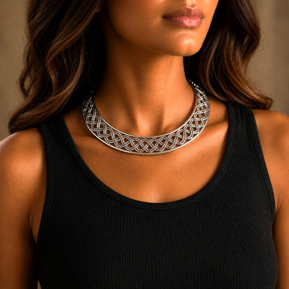 Silver Toned Braided Flat Hasli Necklace