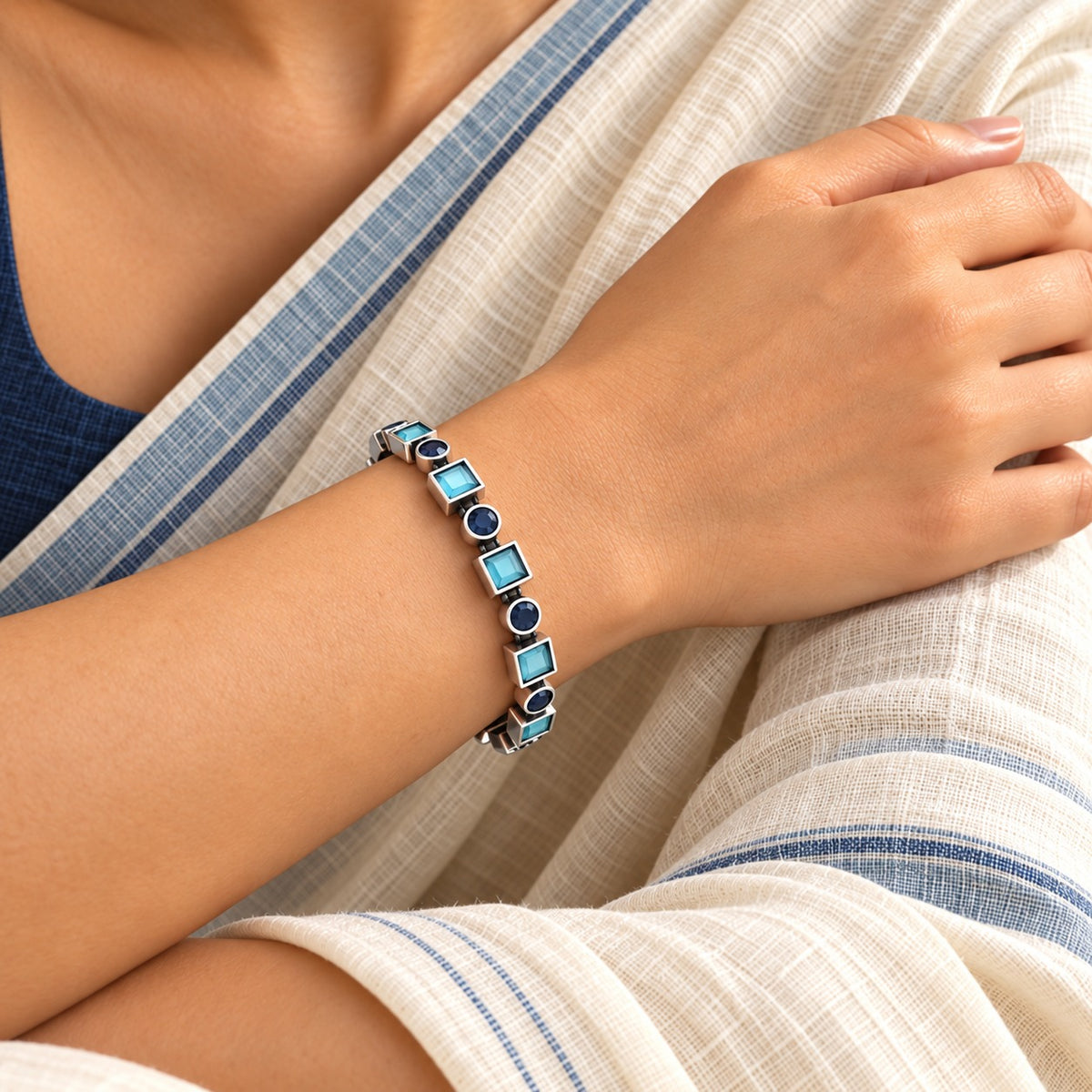 Duet Stone Bangles: Deep Navy and Teal Combination