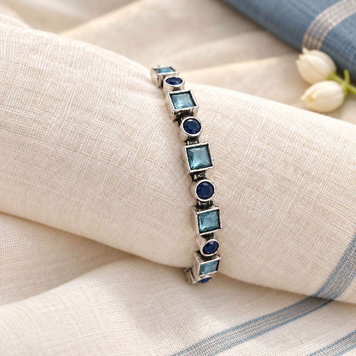 Duet Stone Bangles: Deep Navy and Teal Combination