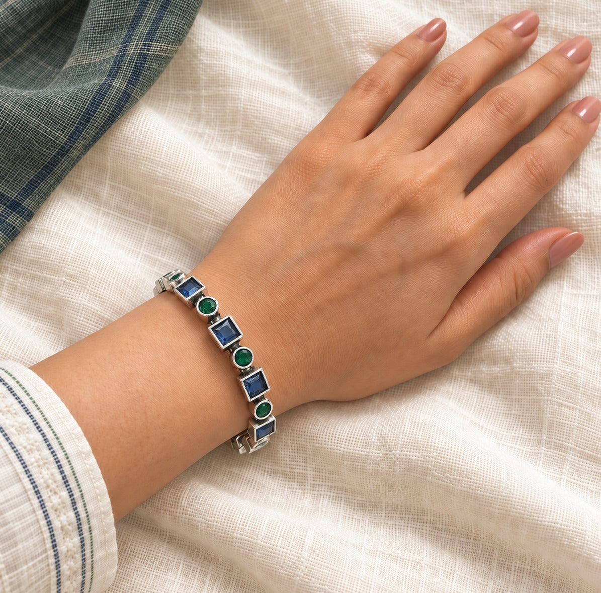 Duet Stone Bangles: Blue and Green Combination