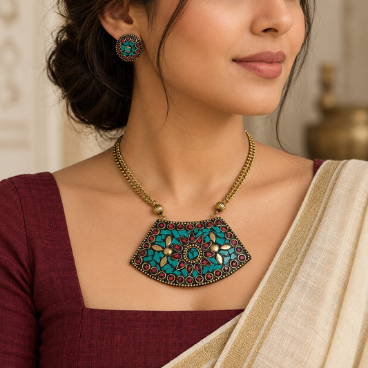 Colour Craft: Tibetian lac Pendant and Earring Set