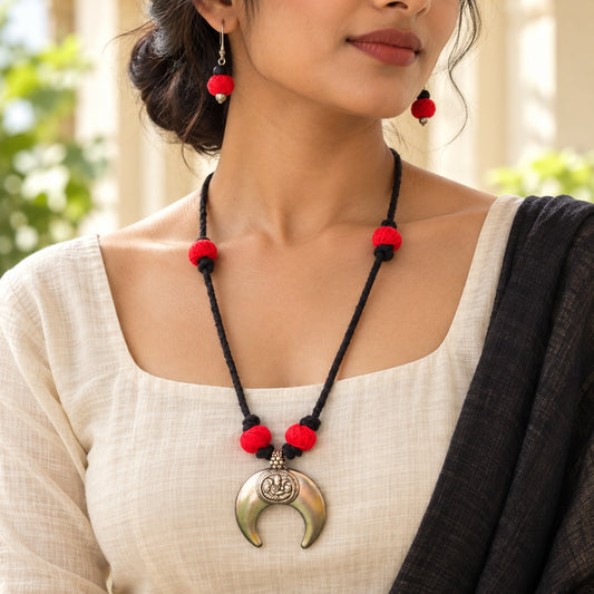 Silver Moon Pendant: Boho Necklace Earrings Set