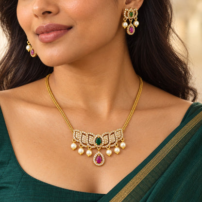 Padmini: Lotus pendant Gold Toned Necklace and Earring Set