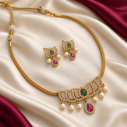 Padmini: Lotus pendant Gold Toned Necklace and Earring Set