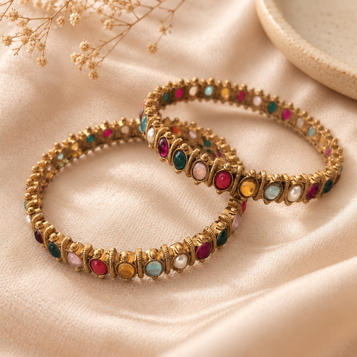 Navrangi Grace: Navaratna Stone Inspired Festive Bangles