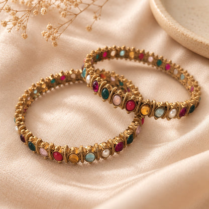 Navrangi Grace: Navaratna Stone Inspired Festive Bangles