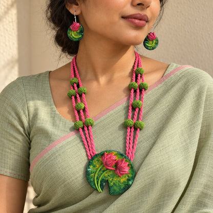 Kumud: Lotus Inspired Clay Necklace and Earring Set
