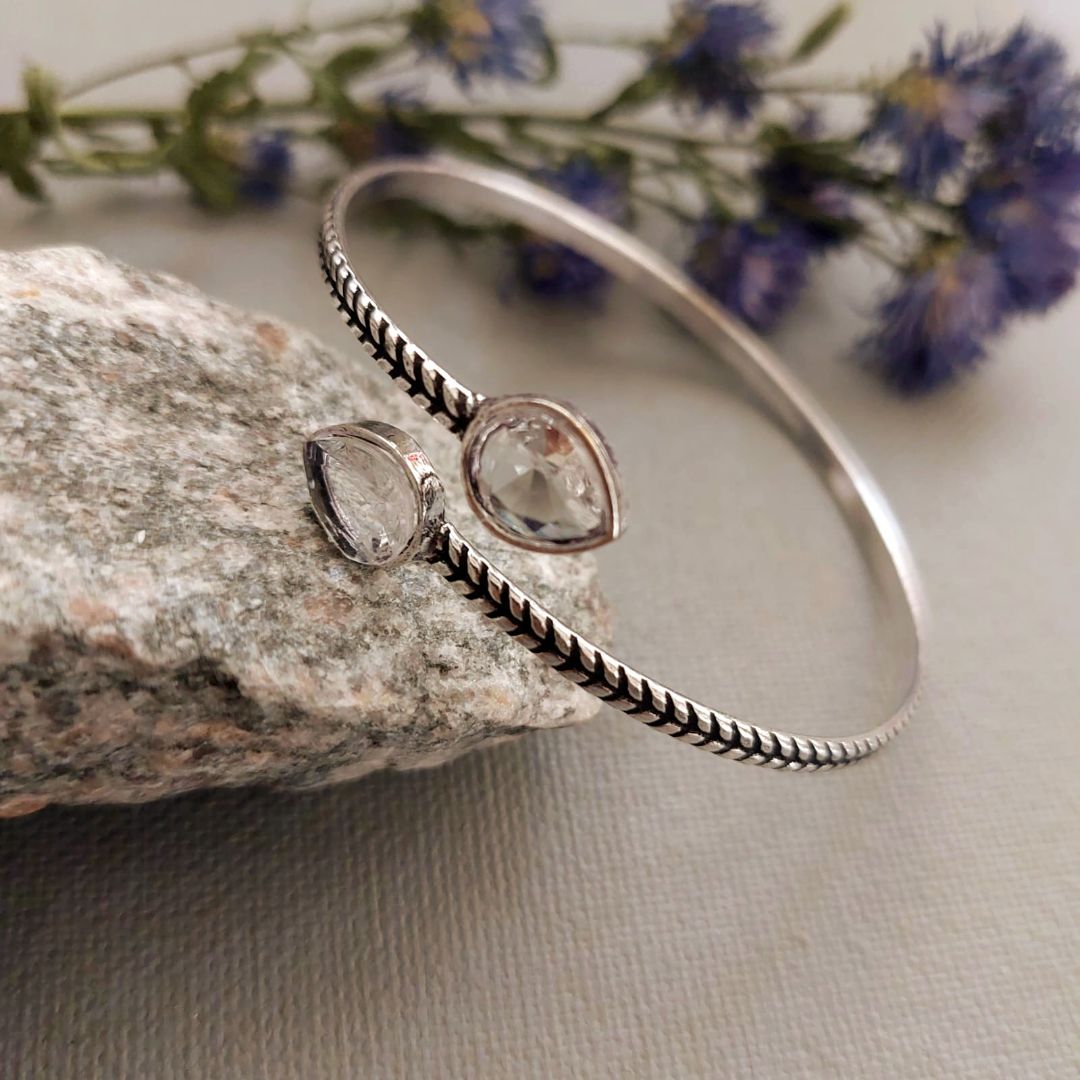 White Teardrop Stone Adjustable Cuff Bracelet