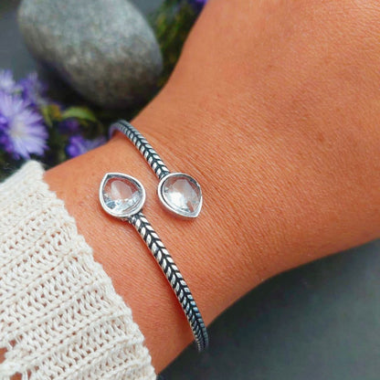 White Teardrop Stone Adjustable Cuff Bracelet