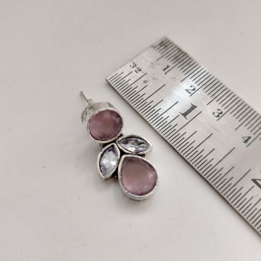 Crystal Spark: Baby Pink and White Stone Drop Earrings
