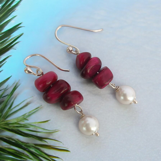 Wine Blossom: Pearl Drop Earrings