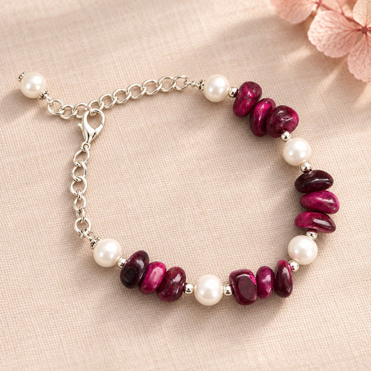 Wine Red and White Pearl Bracelet