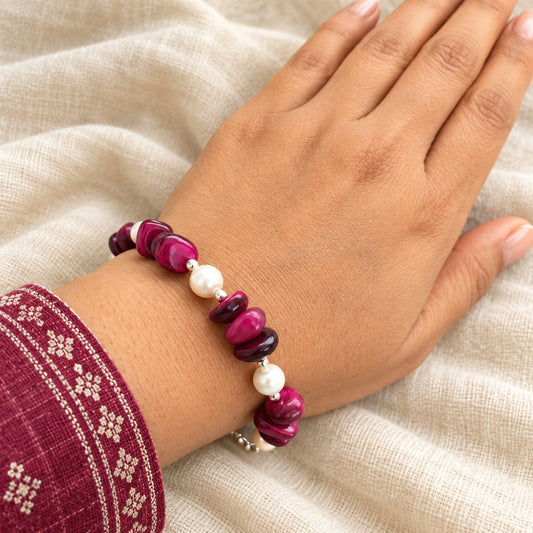 Wine Red and White Pearl Bracelet