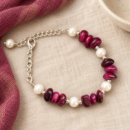 Wine Red and White Pearl Bracelet