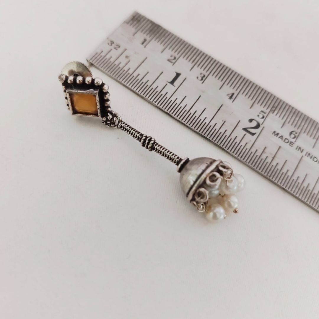 Jhumka Delight: Yellow Stone Silver Toned Jhumka