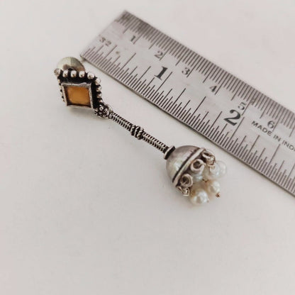Jhumka Delight: Yellow Stone Silver Toned Jhumka
