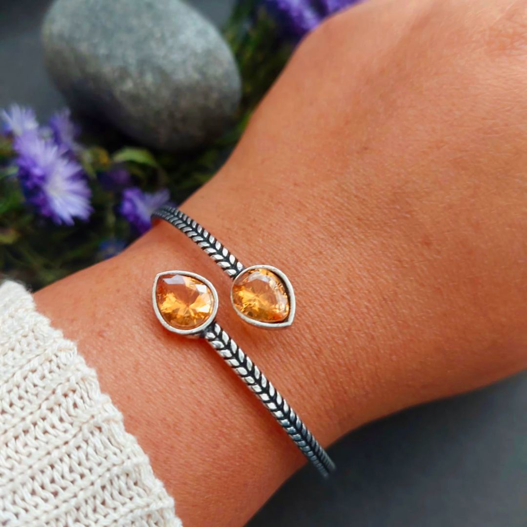 Yellow Teardrop Stone Adjustable Cuff Bracelet