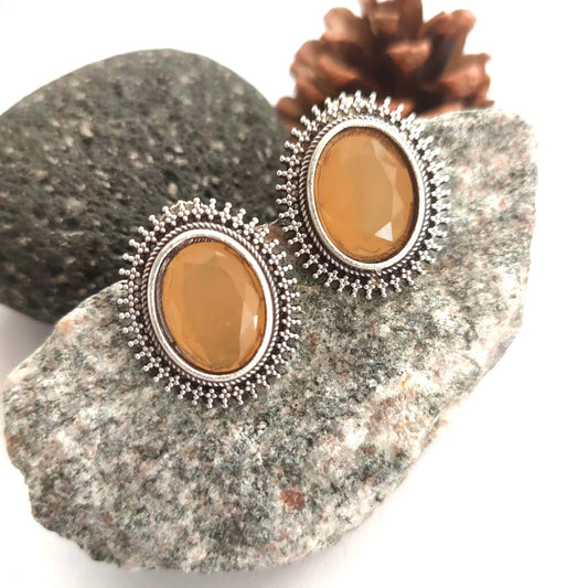 Sunstone Radiance: Yellow Stone Stud Earrings