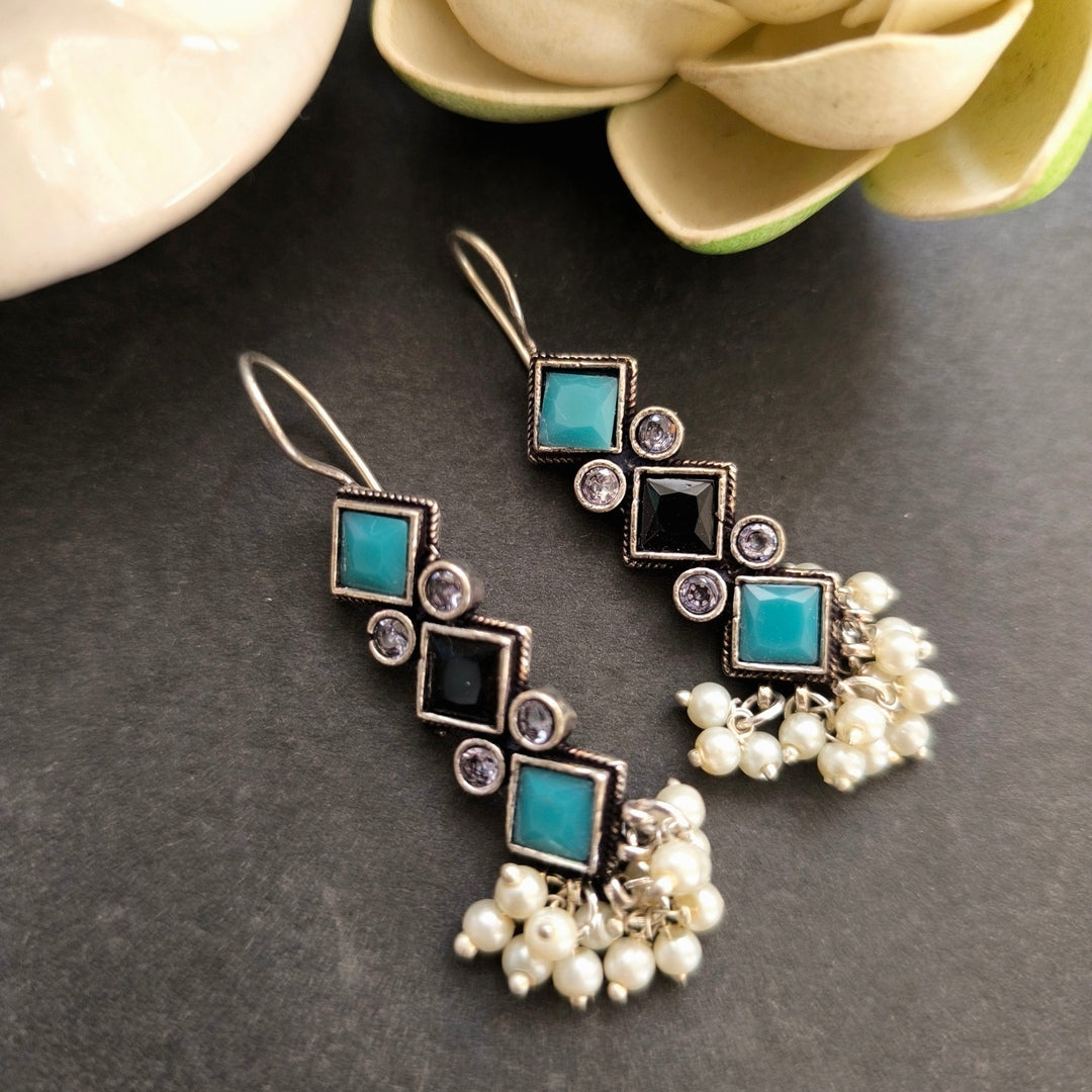 Blue and Black Stone Long Earring : Midnight Sky