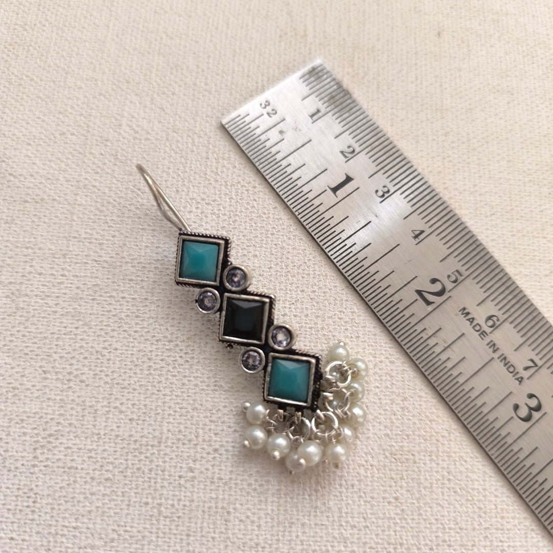 Blue and Black Stone Long Earring : Midnight Sky