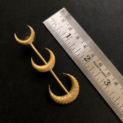 Brass Earrings : Triple Lunar Elegance