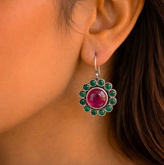 Candy Bloom: Majenta and Green Stone Earring
